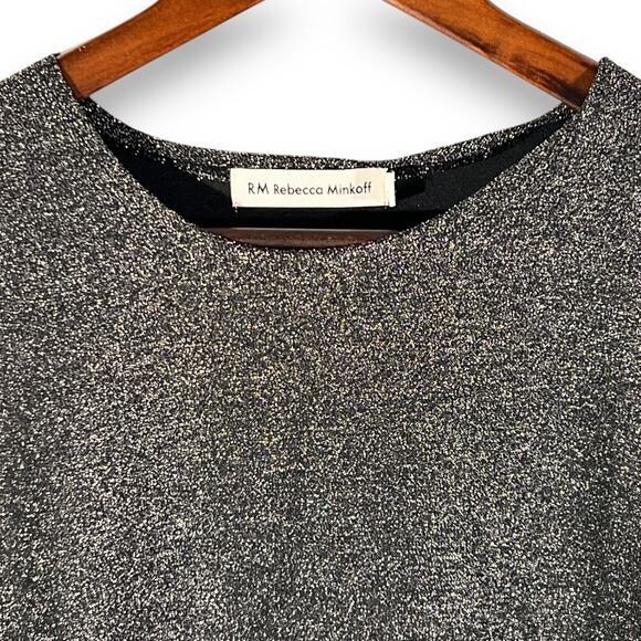 Rebecca Minkoff Top Size Large Black Sleeveless Shimmer Ruched Stretch - Picture 5 of 10